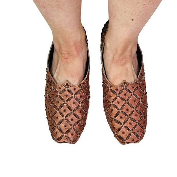 Mask World Brown Satin Beaded Princess Moccasins - Size 8 - Picture 3 of 14